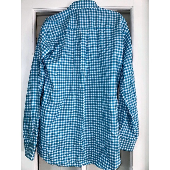 Peter Millar Large Blue White Gingham Dress Shirt Mens Long Sleeve 100% Cotton - Picture 5 of 8